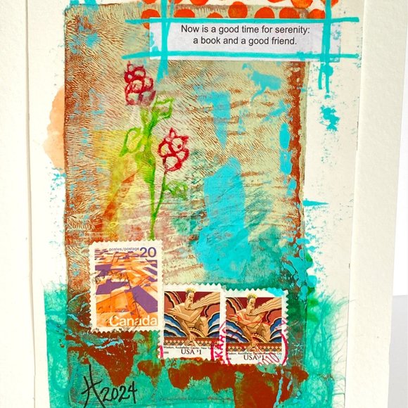 Collage Art Handmade Original Blank Greeting Card and Envelope Vintage Postage - Picture 1 of 6
